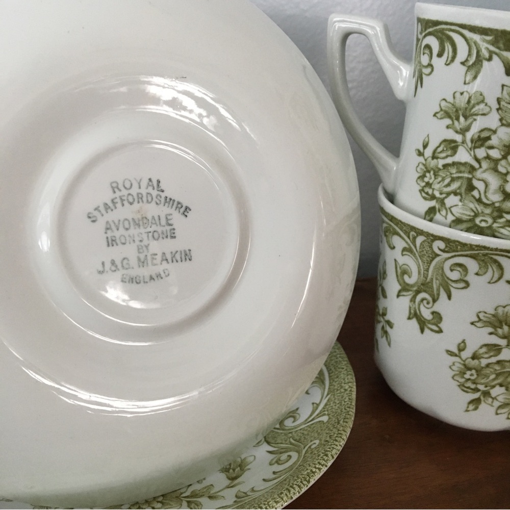 EUC Vintage J&G Meakin Tea Cup Saucer Set Green Avondale Rose Pattern - Picture 4 of 7